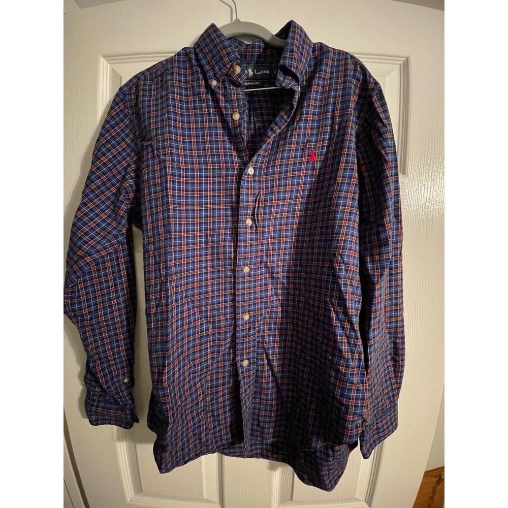 Ralph Lauren Classic Fit Blue Red Yellow Plaid Button-Down Button-Up Shirt L